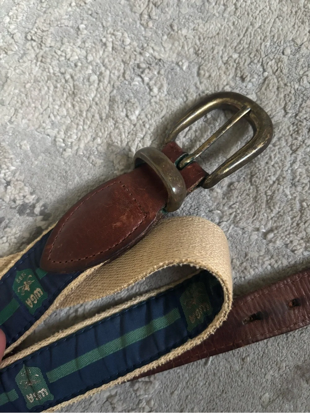 Canvas and Leather Men's Belt in Cream and Brown